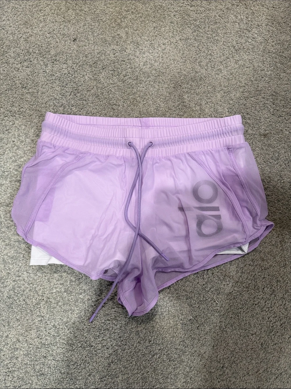 ALO Lavender Mesh Layered Running Shorts